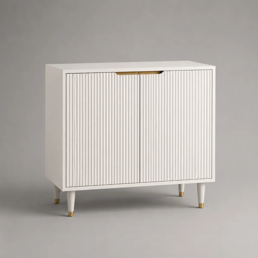 Sideboard aus MDF mit 2 Türen und Rillenfront, 90 × 40 × 80 cm, Weiß und Goldfarben