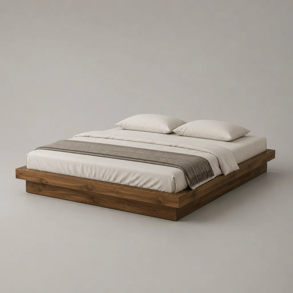 Massivholzbett Doppelbett Plattformbett aus massivem Kiefernholz, Walnussbraun, Liegefläche 180 x 200 cm, Gesamtmaß 240 x 220 x 35 cm