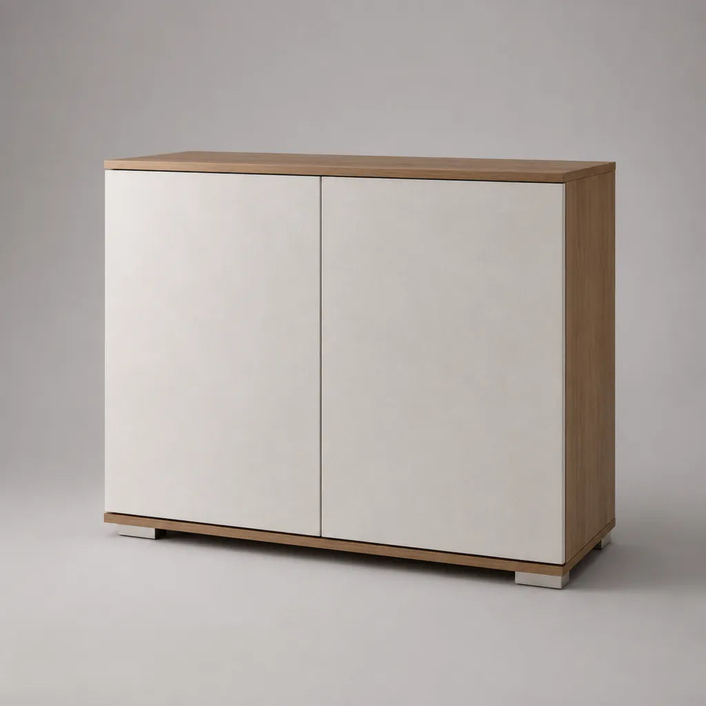 Sideboard aus Spanplatte mit 2 Türen, Weiß und Eichefarben, 100 × 80 × 40 cm
