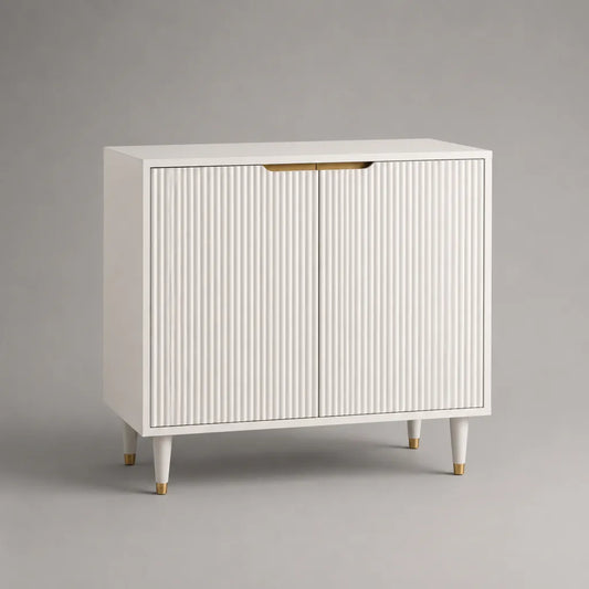 Sideboard aus MDF mit 2 Türen und Rillenfront, 90 × 40 × 80 cm, Weiß und Goldfarben
