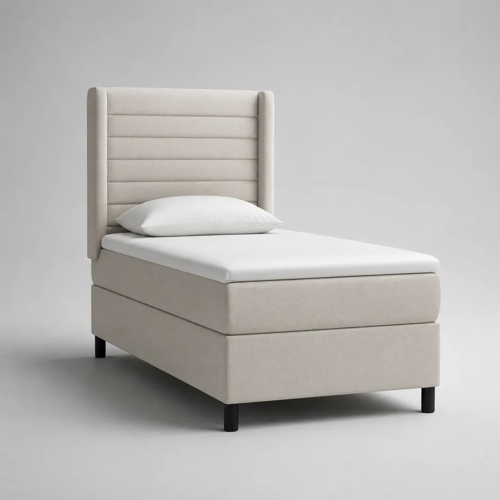 Boxspringbett-Set 90 x 200 cm mit Matratze, Topper und Stoffbezug, Beige