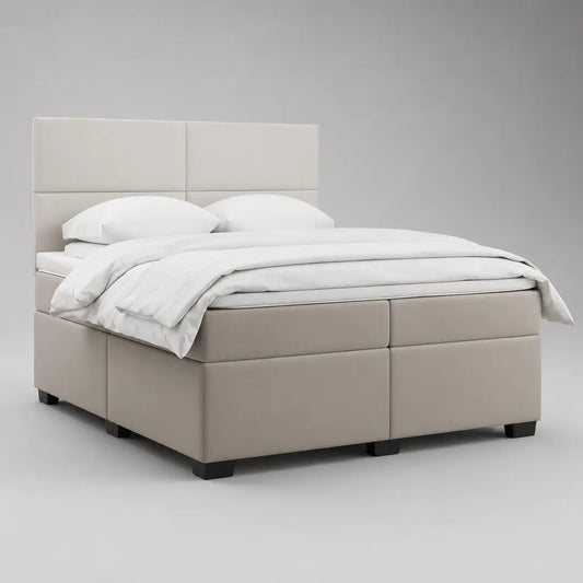 Boxspringbett-Set mit PU-Kunstlederbezug, Taschenfederkernmatratzen und Topper, Beige, Liegefläche 180 x 200 cm