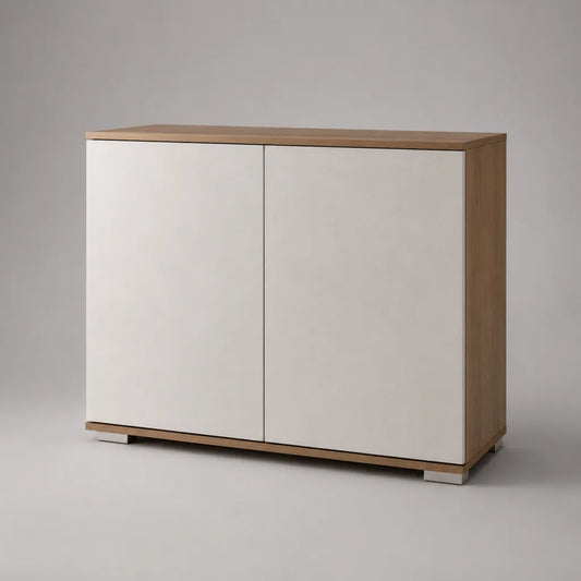 Sideboard aus Spanplatte mit 2 Türen, Weiß und Eichefarben, 100 × 80 × 40 cm