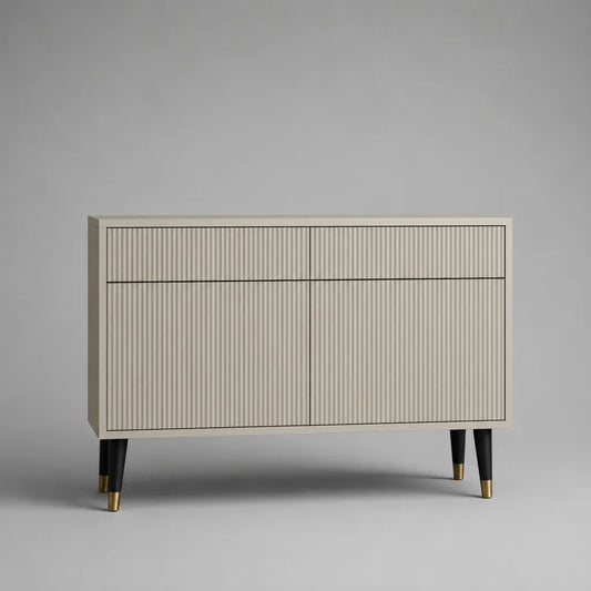 Sideboard aus geriffeltem MDF mit 2 Türen und 2 Schubladen, Beige, 120 × 40 × 90 cm