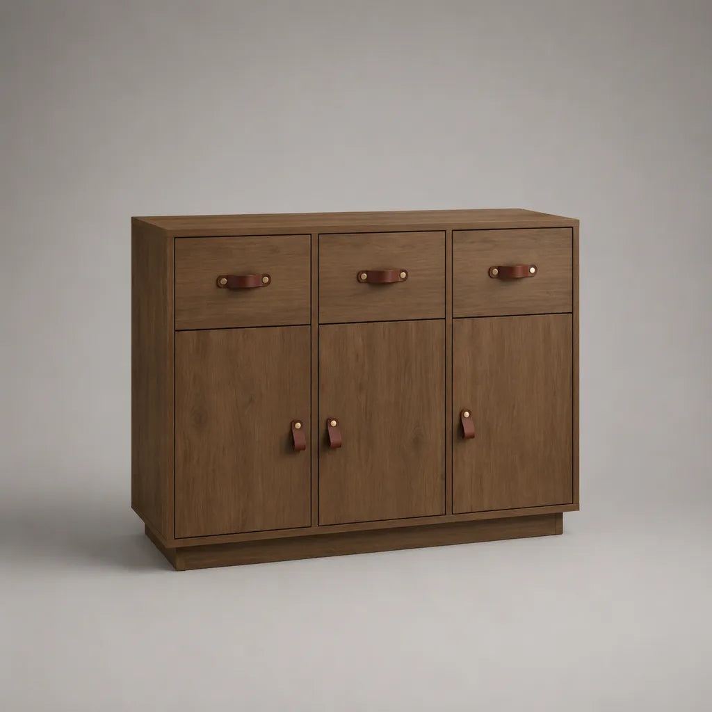 Braunes Sideboard aus MDF mit Walnussdekor, 3 Türen und 3 Schubladen, 120 x 40 x 90 cm