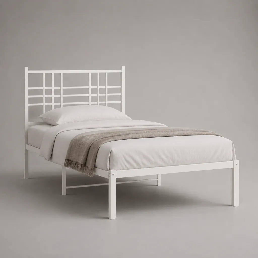 Metallbett mit Gitterkopfteil, Weiß, Liegefläche 120 × 200 cm, Außenmaß 126 × 208 × 110 cm