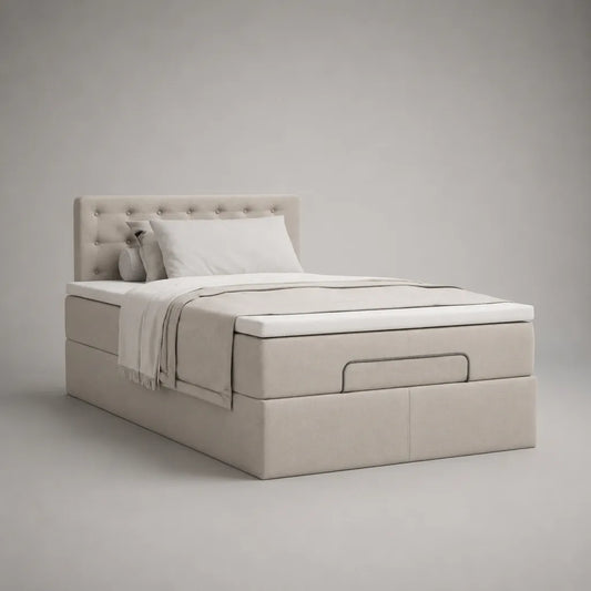 Boxspringbett mit Matratze und Topper, Stoff, Beige/Grau, Liegefläche 140 × 200 cm